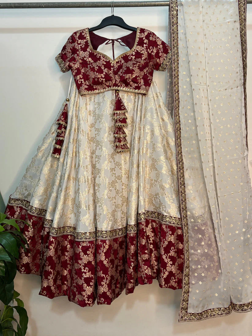 Presenting Wedding Special White and Maroon lehenga