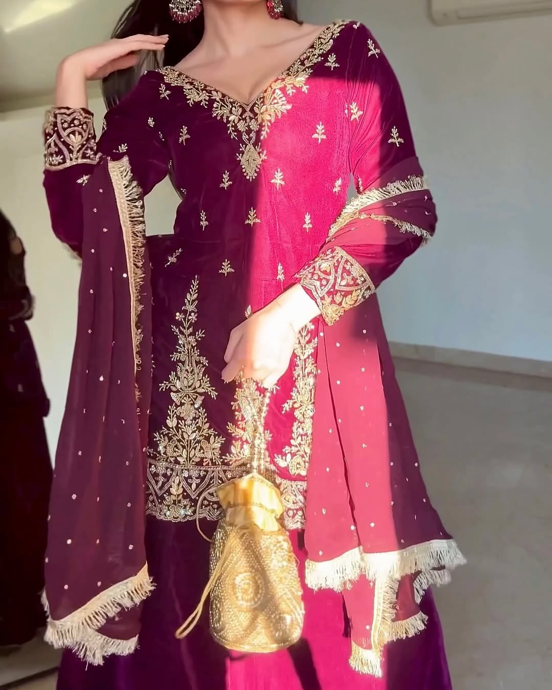 Presenting Embroidery suit with flared Palazzo ensemble