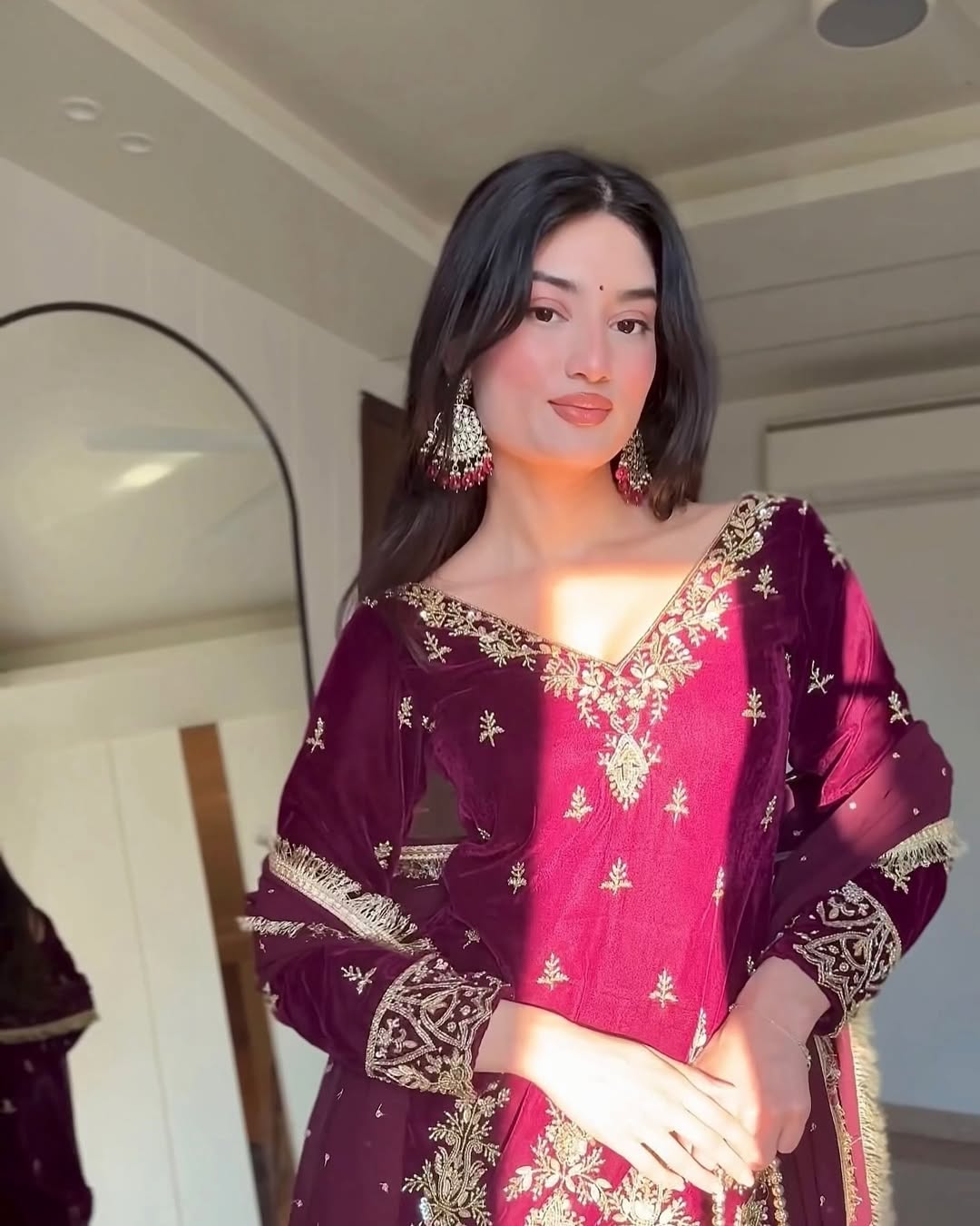 Presenting Embroidery suit with flared Palazzo ensemble