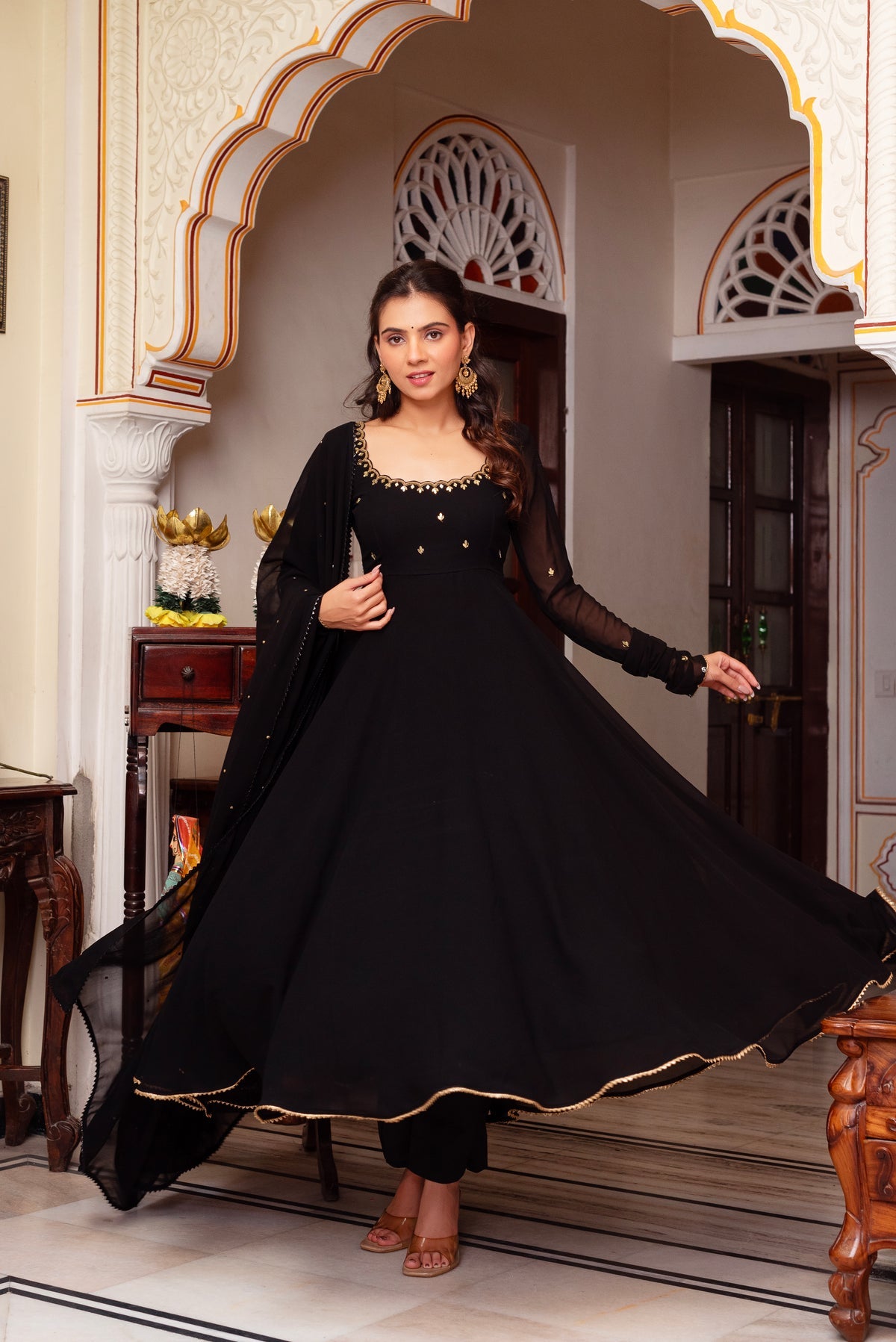 Trending Black Color Party Wear Embroidery Anarkali Suit