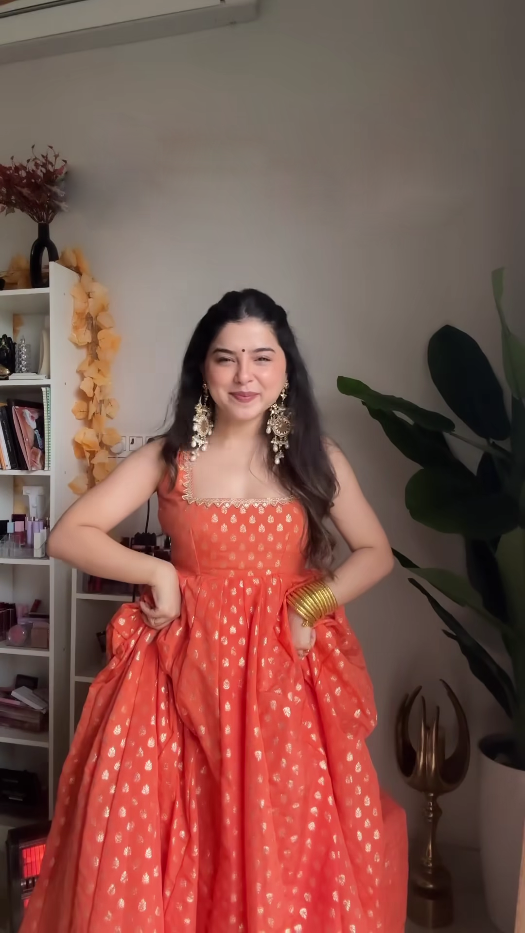 Orange Color  Jacquard Anarkali Gown