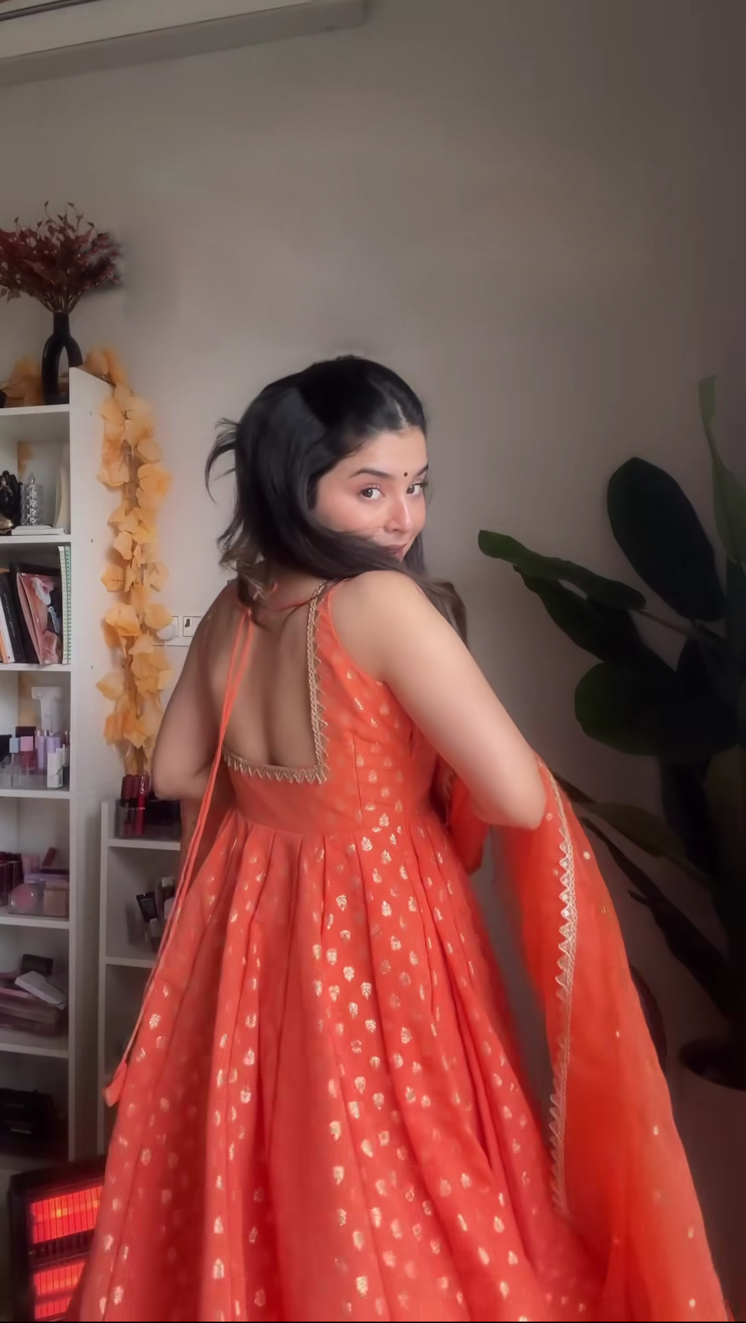 Orange Color  Jacquard Anarkali Gown