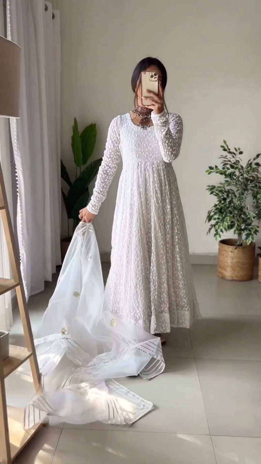 Most Beautiful White embroidered chikankari anarkali Gown Most Beautiful White embroidered chikankari anarkali Gown