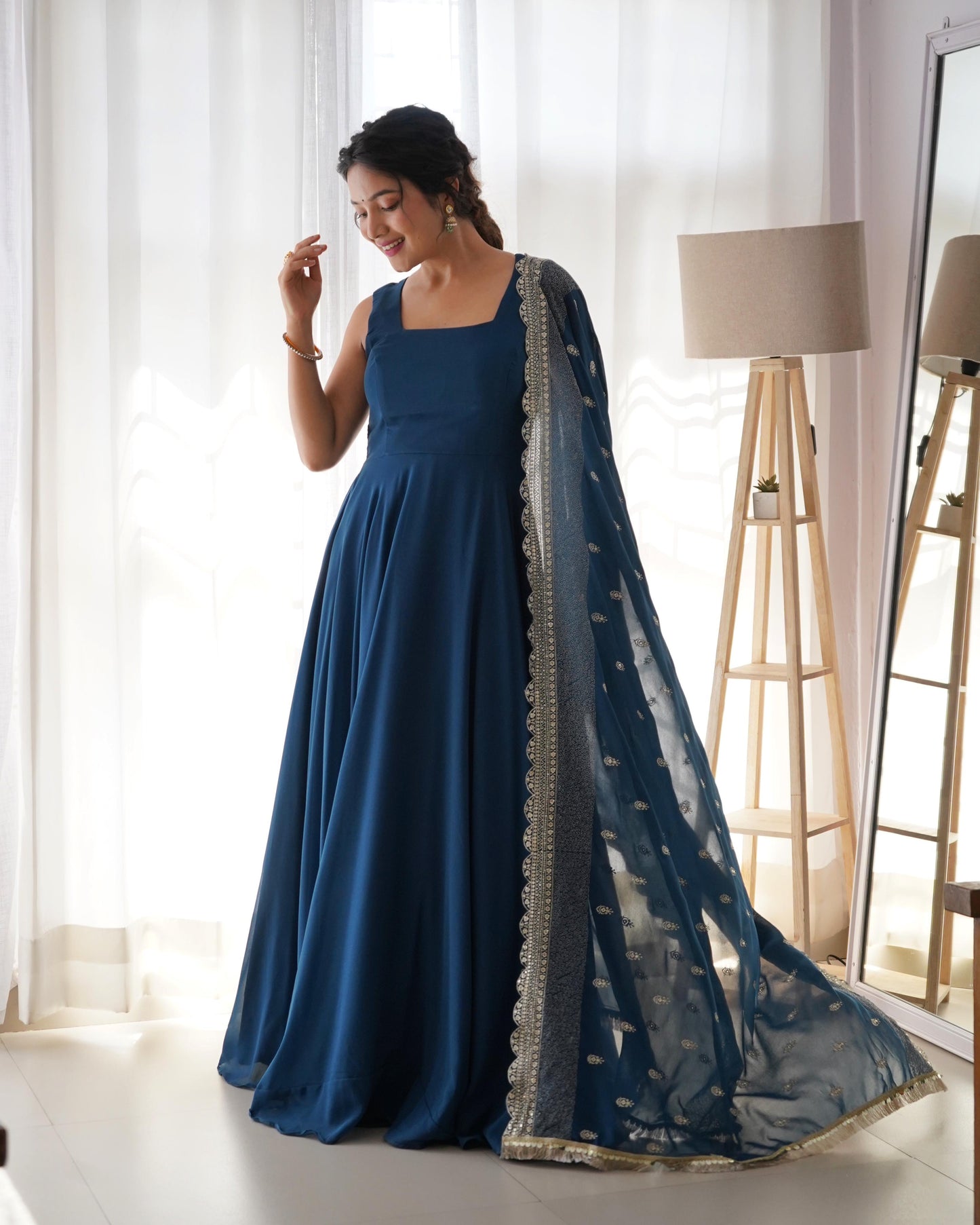 Blue Color Churidar work Georgette anarkali Gown