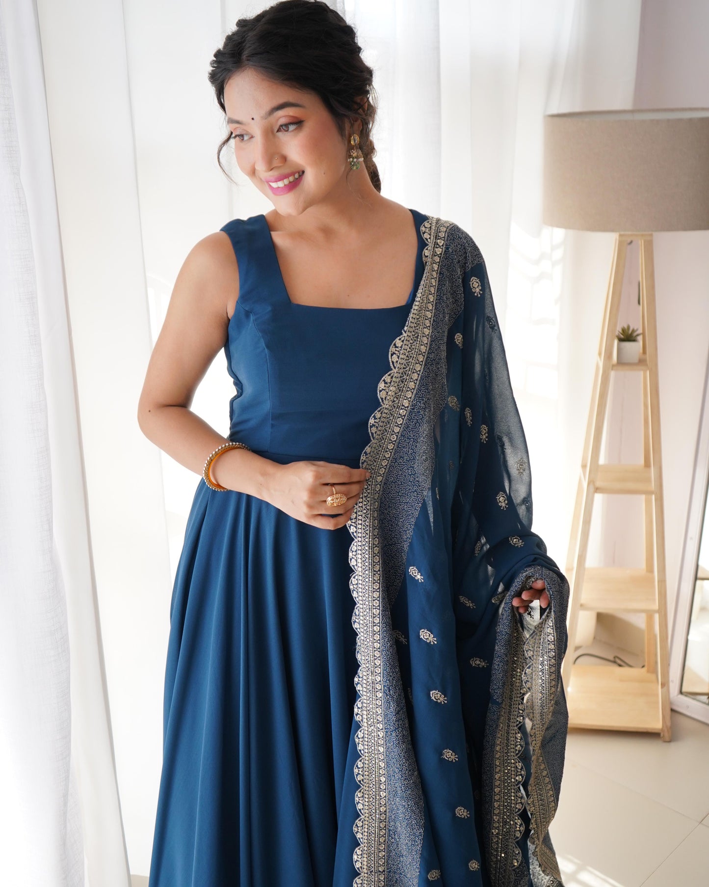 Blue Color Churidar work Georgette anarkali Gown