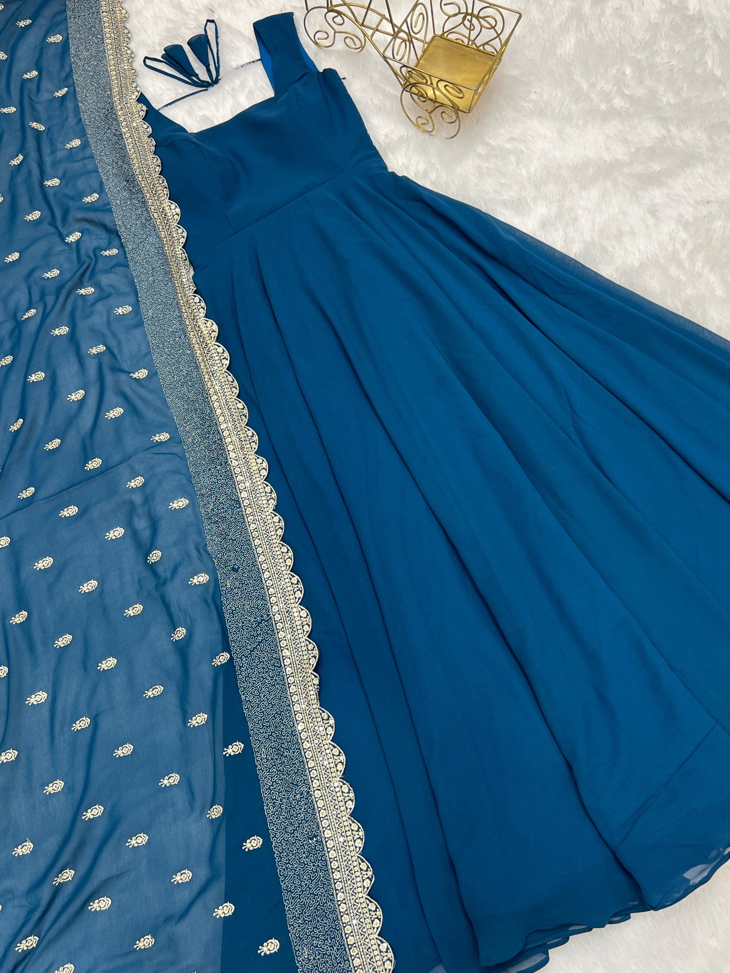 Blue Color Churidar work Georgette anarkali Gown