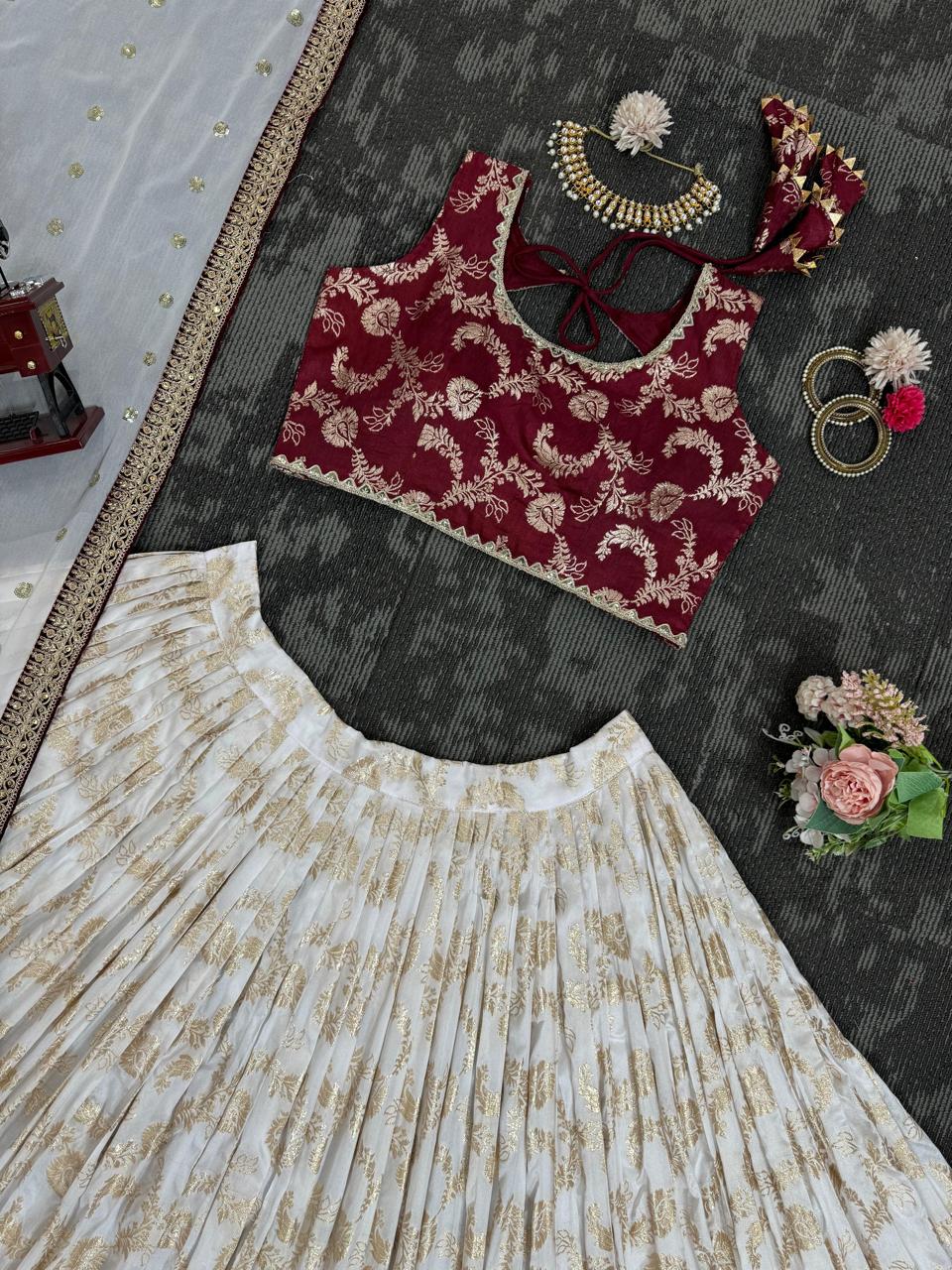 Presenting Wedding Special White and Maroon lehenga