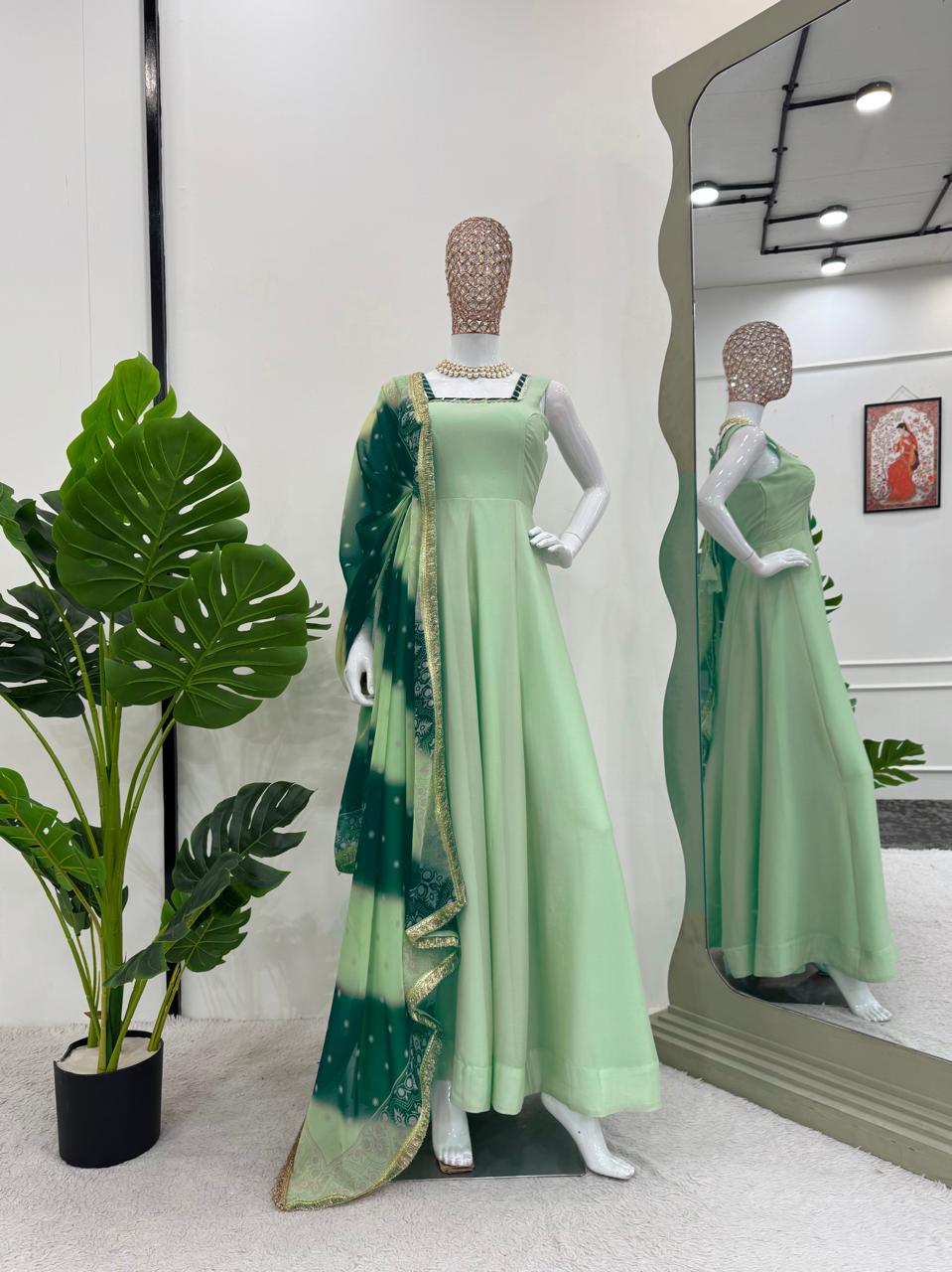 Trending Pista Color Ready to Wear Anarkali Suit