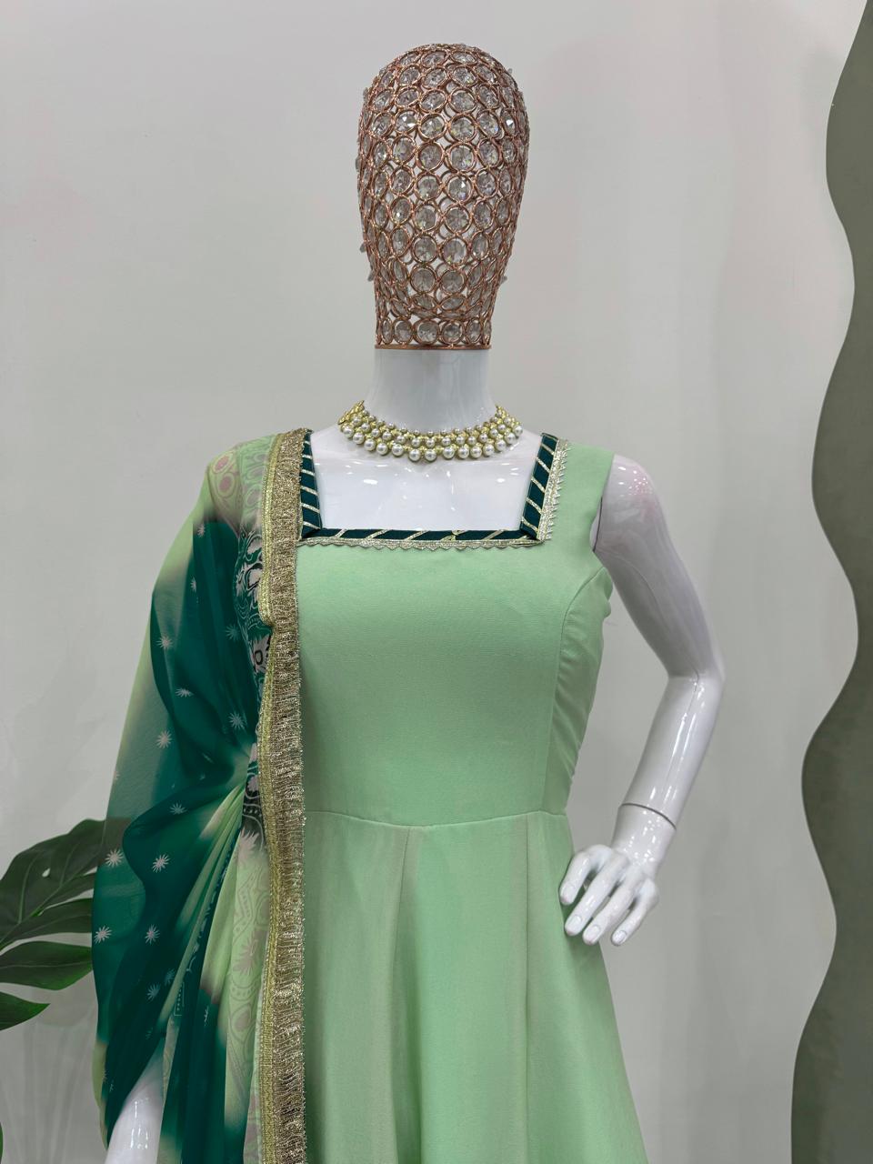 Trending Pista Color Ready to Wear Anarkali Suit