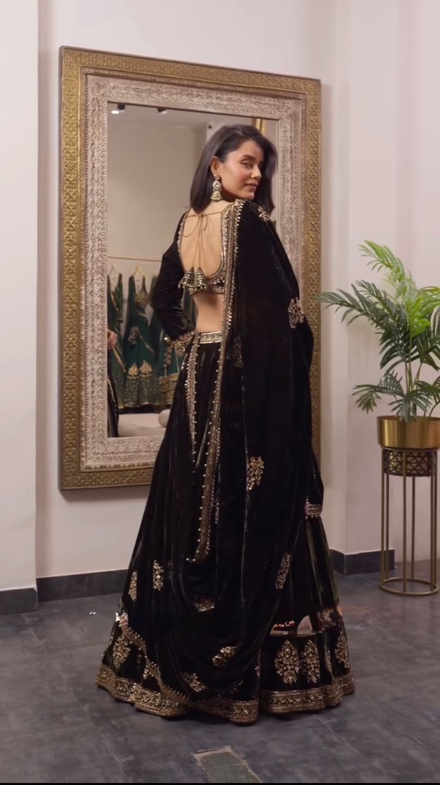 VELVET EMBROIDERY SEQUENCE WORK LEHENGA CHOLI