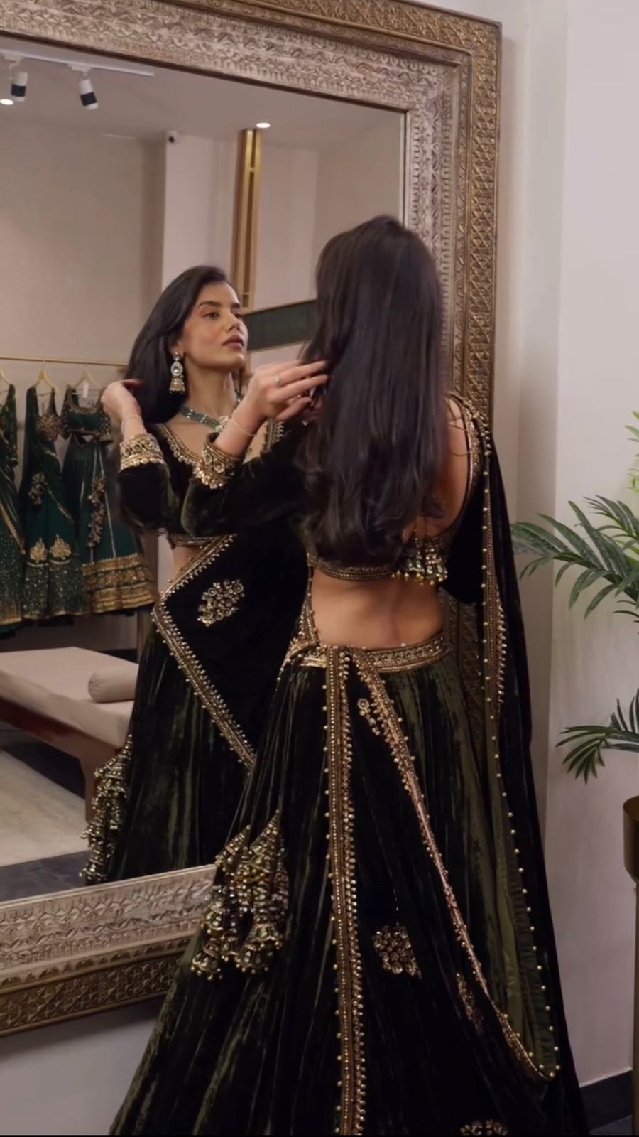 VELVET EMBROIDERY SEQUENCE WORK LEHENGA CHOLI