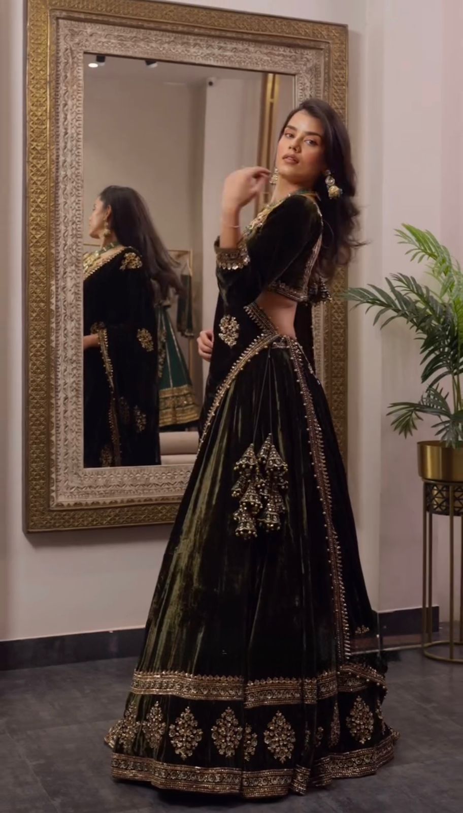 VELVET EMBROIDERY SEQUENCE WORK LEHENGA CHOLI