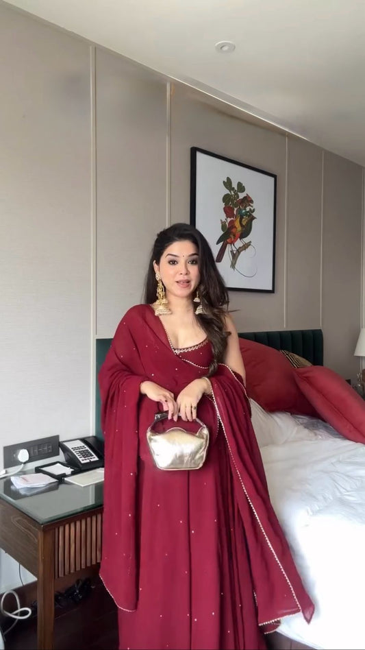 Presenting Georgette Mirror work Anarkali Suit