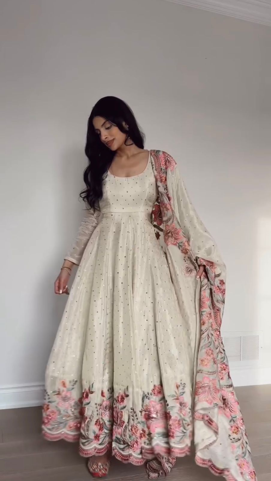 Off White Chinon silk Anarkali Suit
