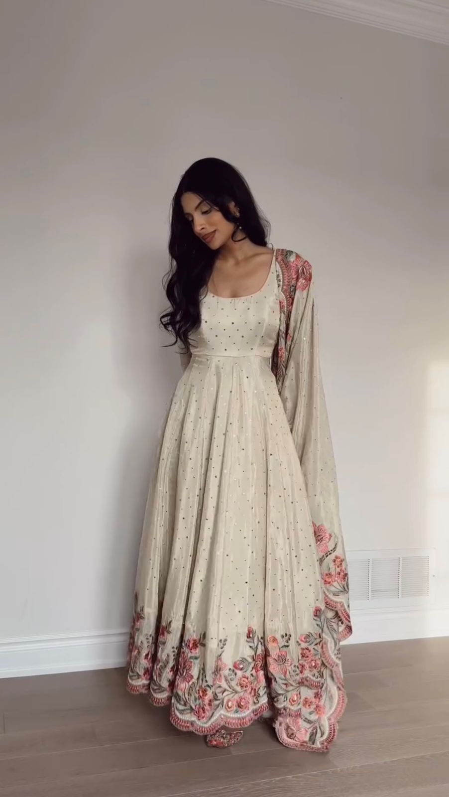 Off White Chinon silk Anarkali Suit