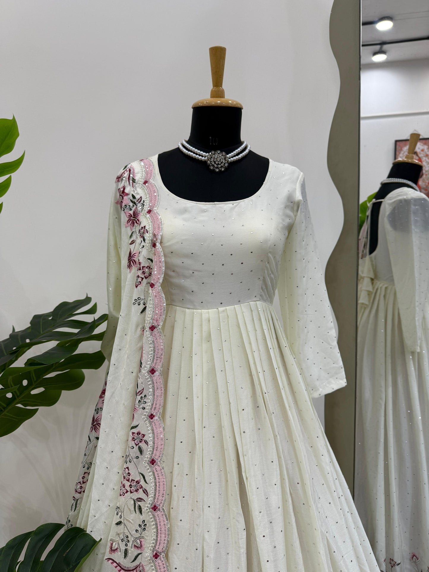Off White Chinon silk Anarkali Suit