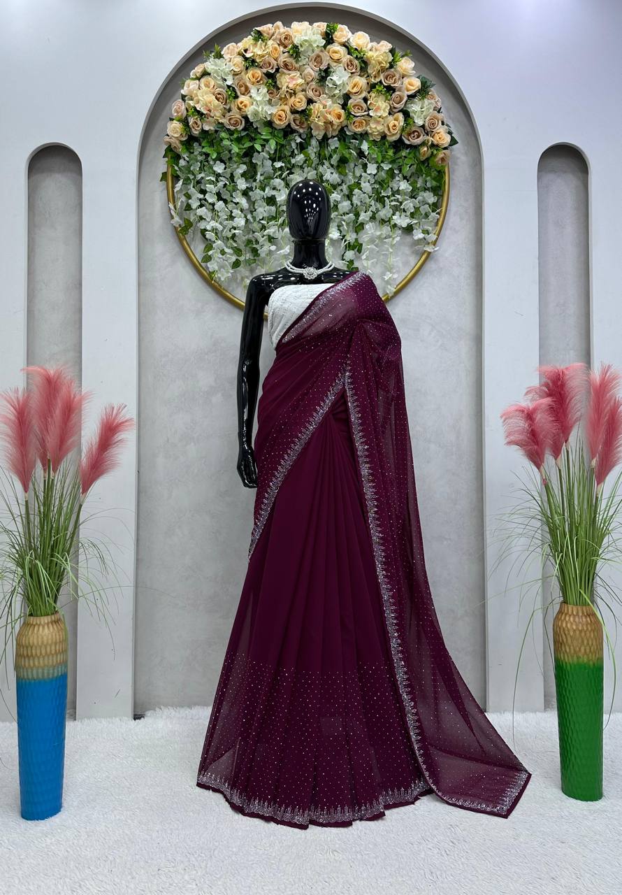Designer Faux Georgette Saree with Hot Fix work