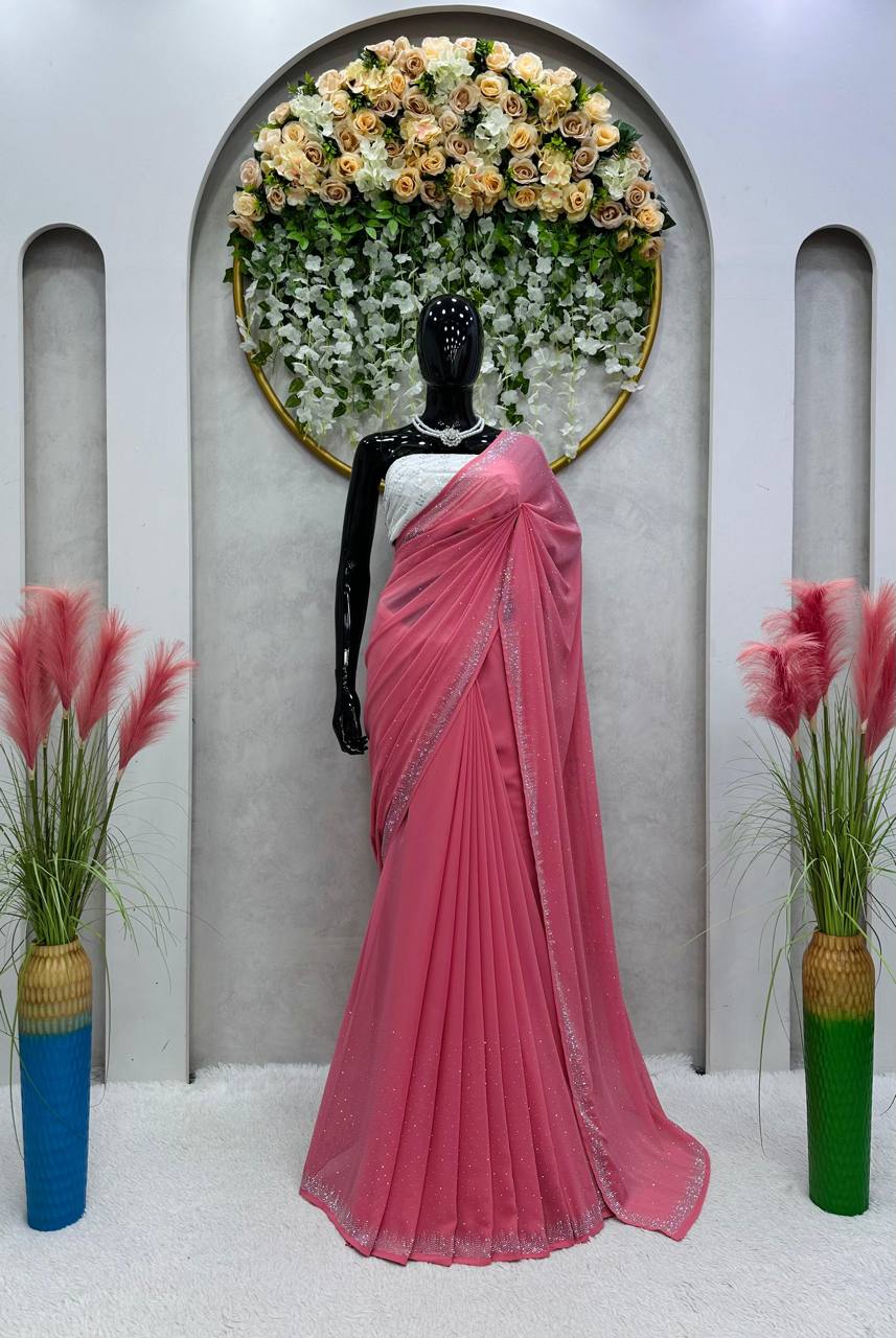 Designer Faux Georgette Saree with Hot Fix work