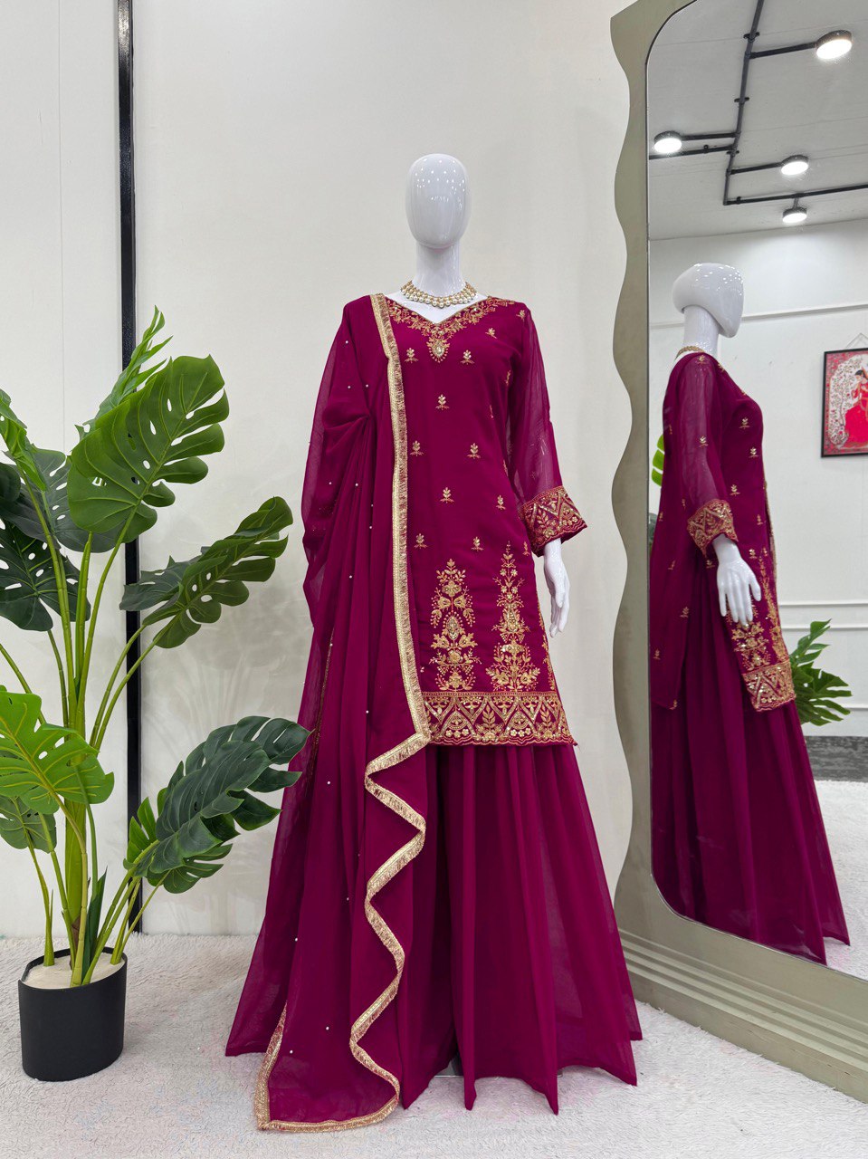 Presenting Embroidery suit with flared Palazzo ensemble