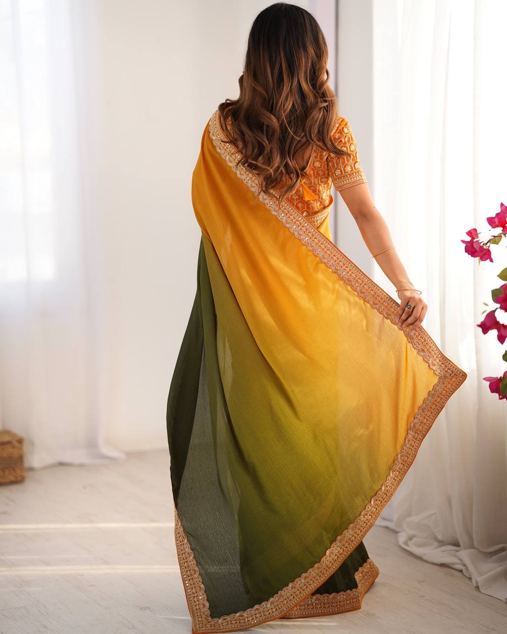 Thread and Sequence Work Chinon Silk Saree