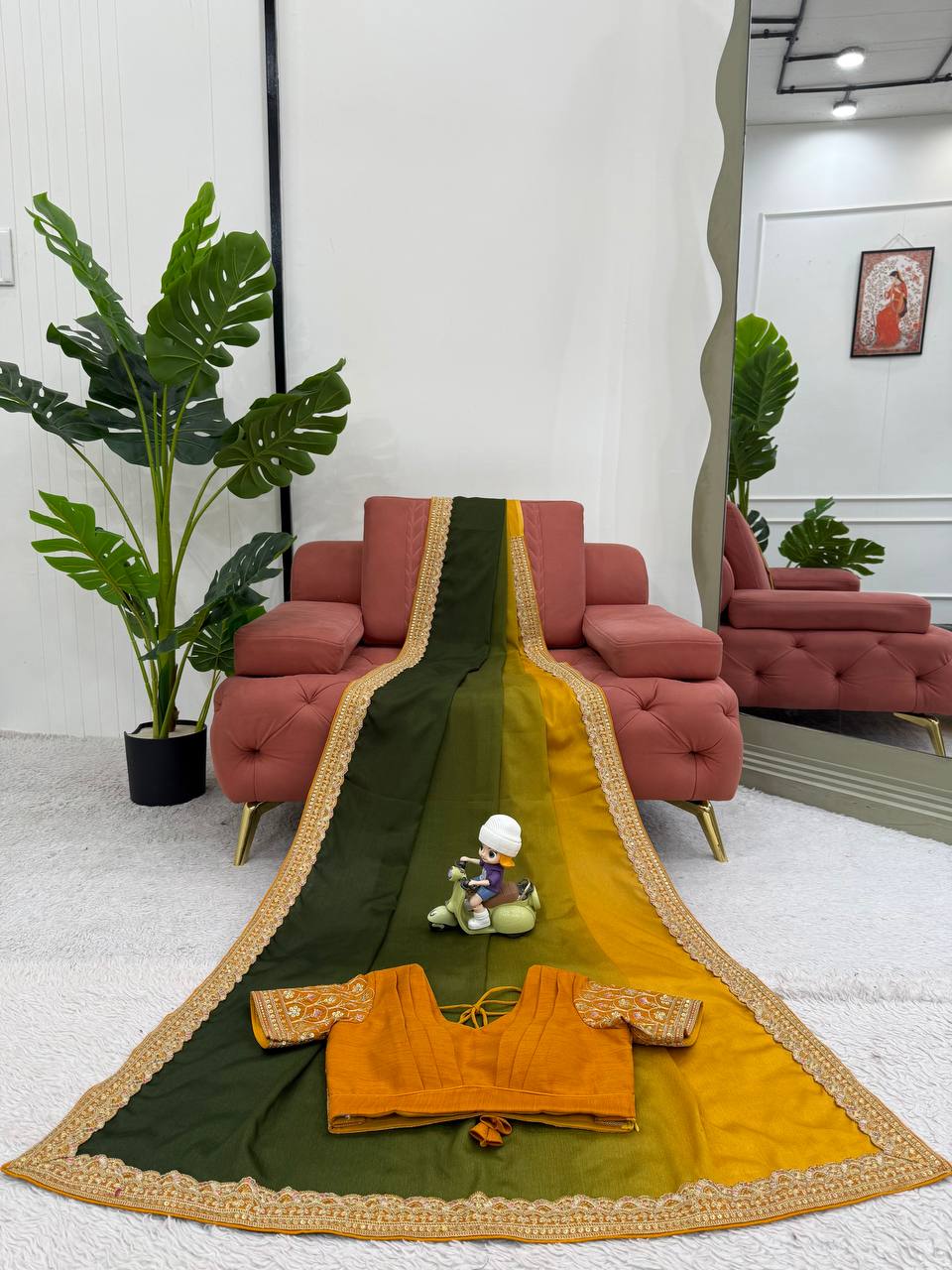 Thread and Sequence Work Chinon Silk Saree