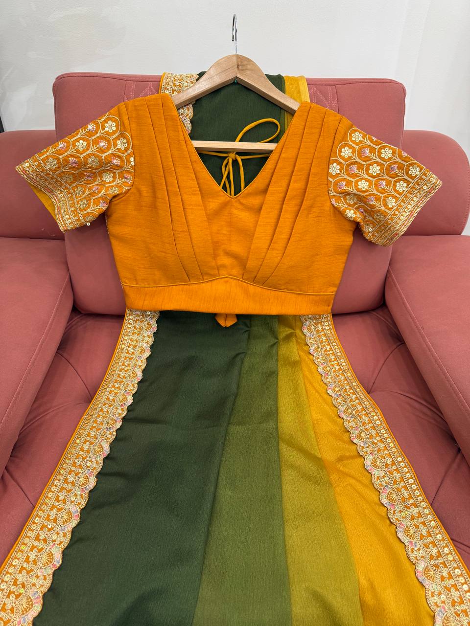 Thread and Sequence Work Chinon Silk Saree