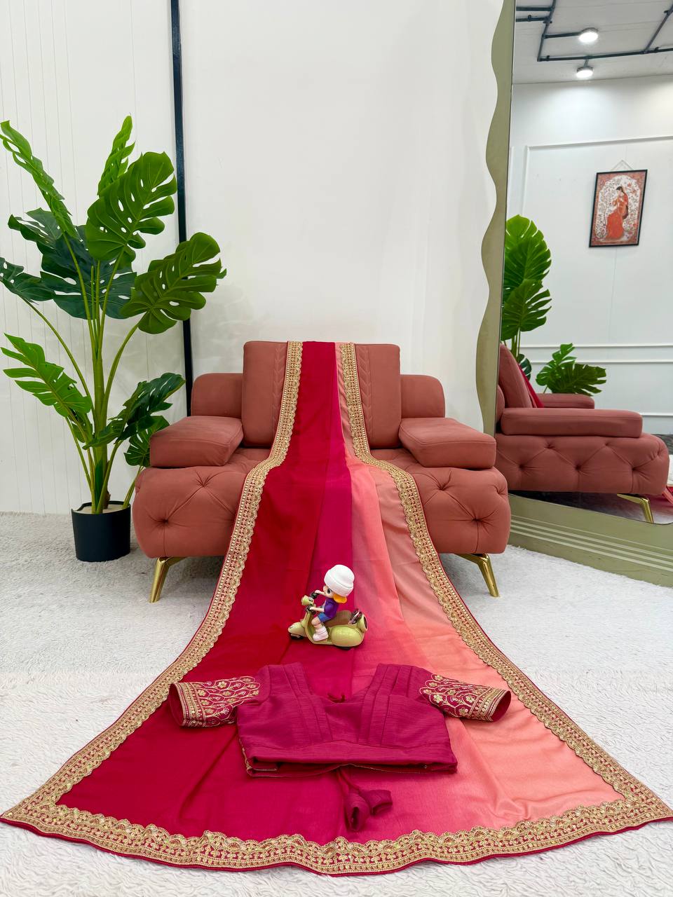 Thread and Sequence Work Chinon Silk Saree