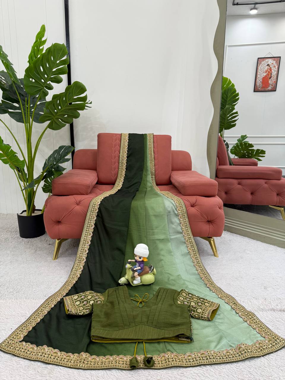 Thread and Sequence Work Chinon Silk Saree