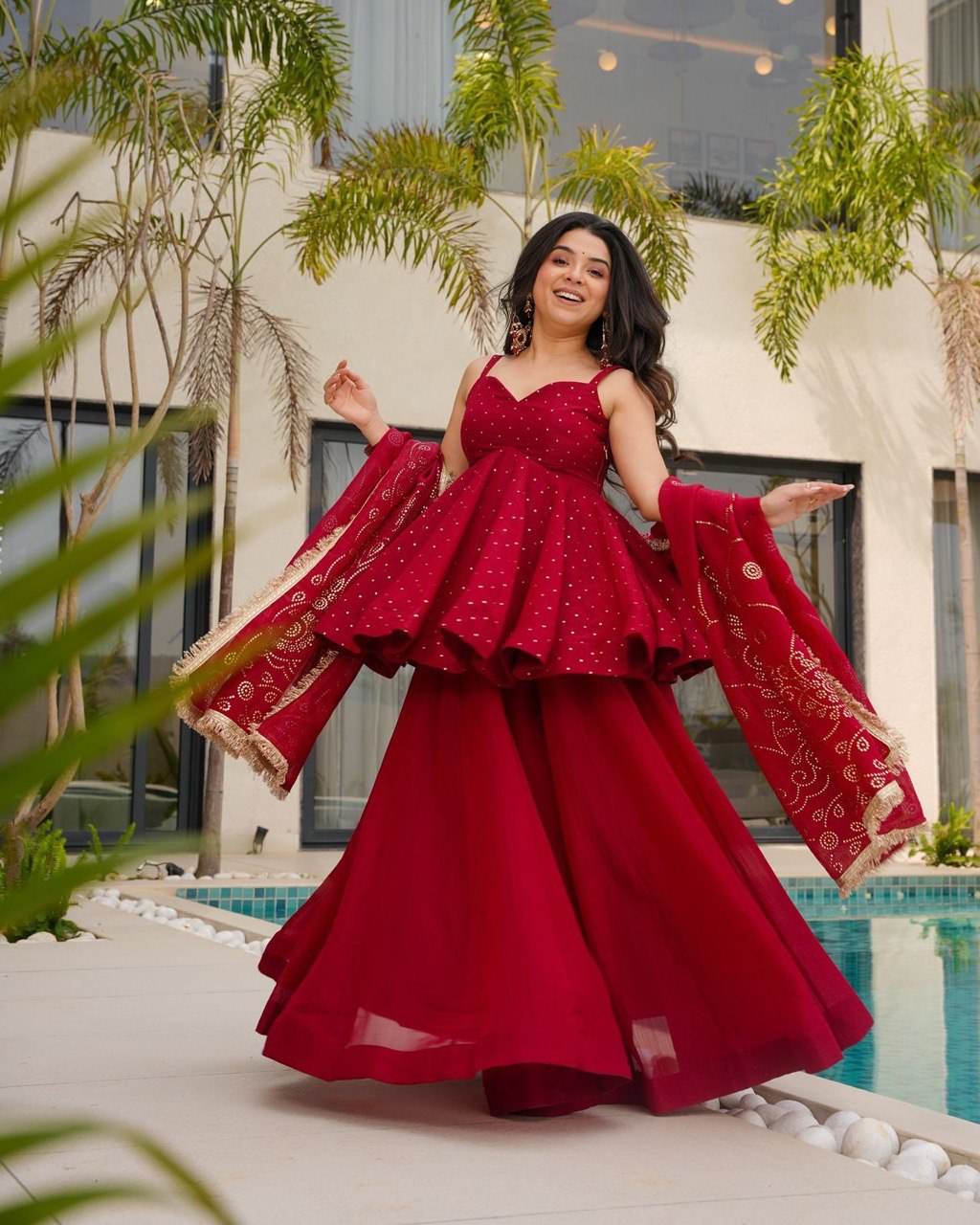 Trending Maroon Color Top and Palazzo with Dupatta