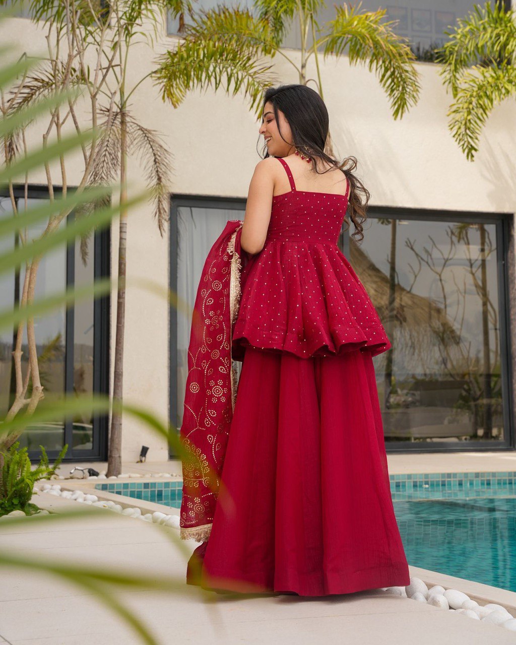 Trending Maroon Color Top and Palazzo with Dupatta