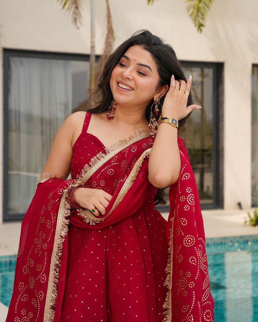 Trending Maroon Color Top and Palazzo with Dupatta