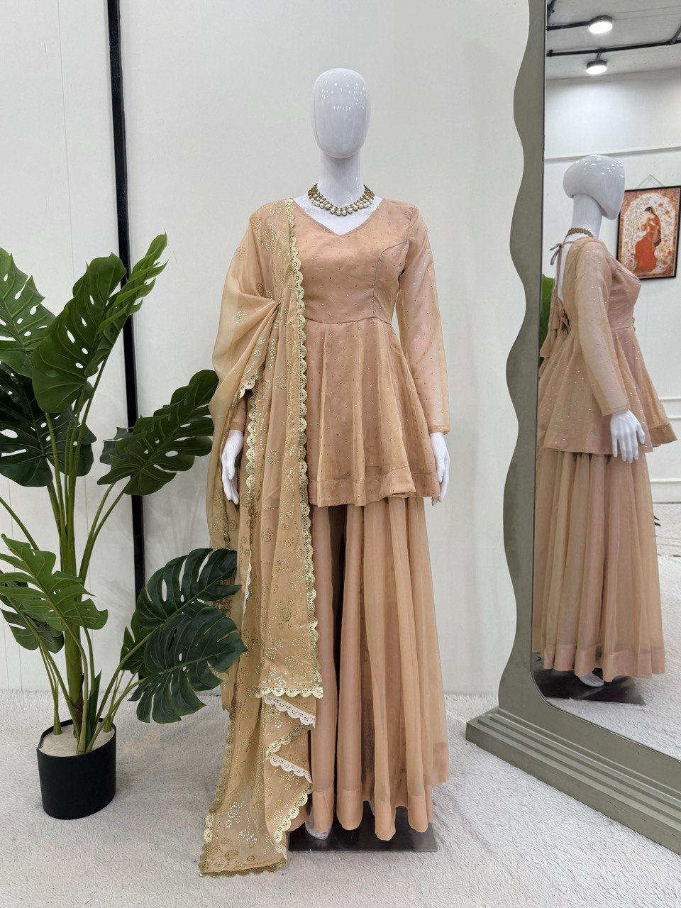 Tabby Organza Mukesh Work Kurta Suit