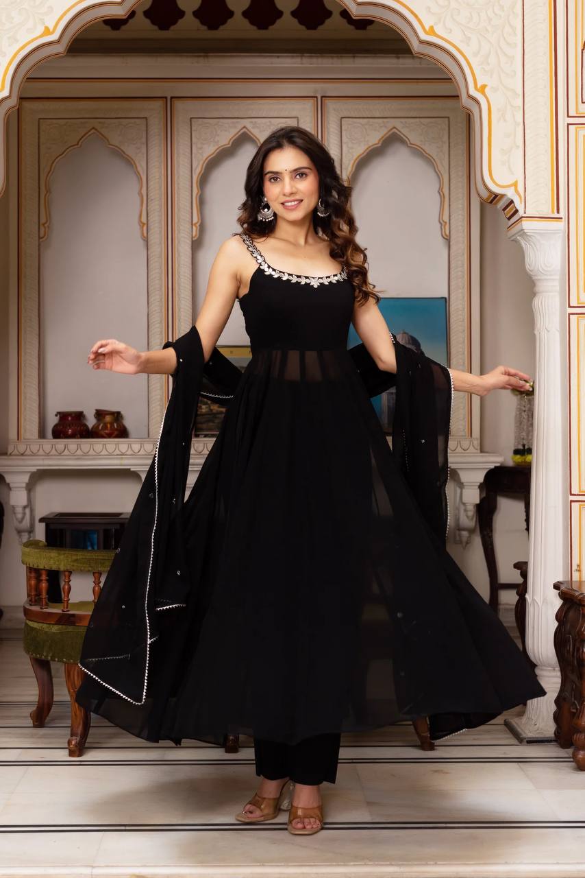 BLACK COLOR MIRROR WORK TOP AND PALAZZO WITH DUPATTA
