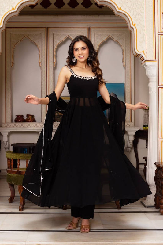 BLACK COLOR MIRROR WORK TOP AND PALAZZO WITH DUPATTA