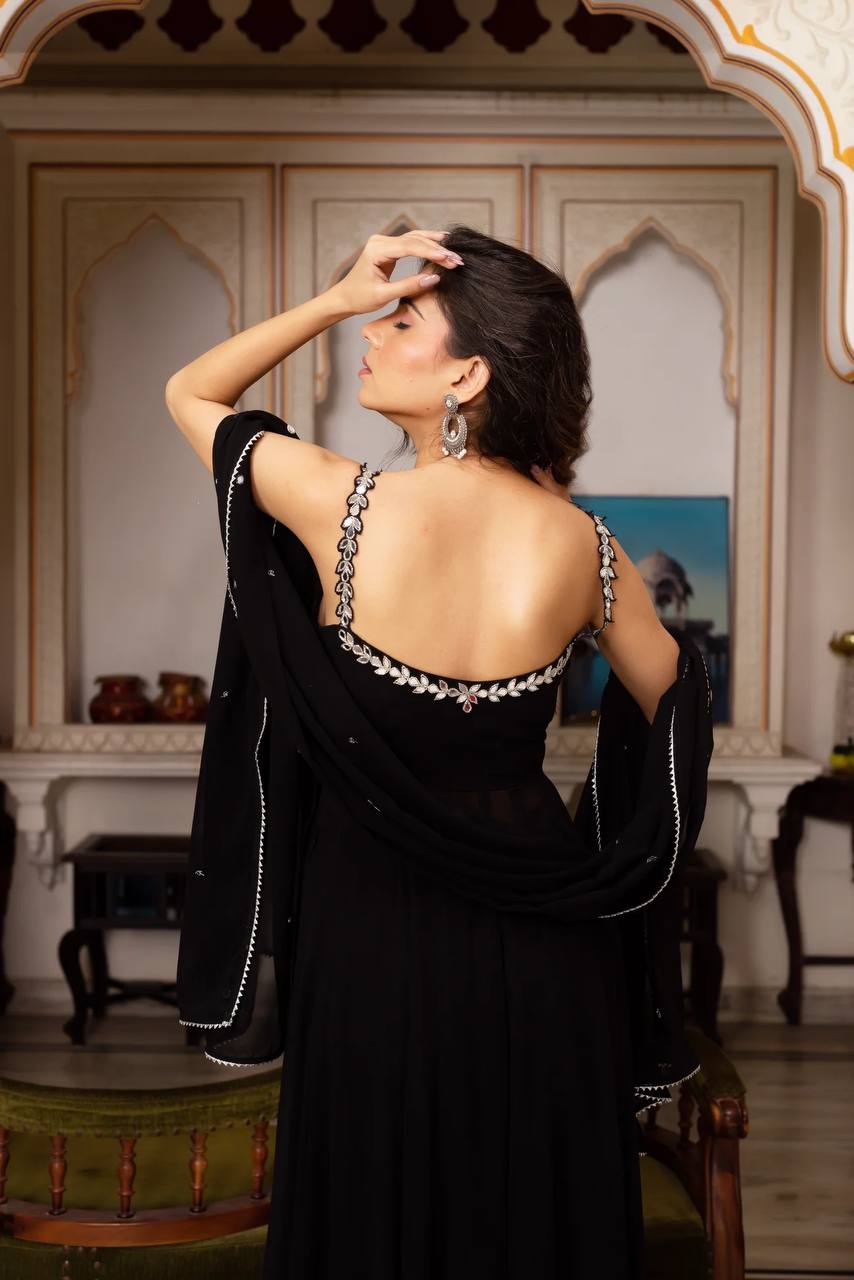 BLACK COLOR MIRROR WORK TOP AND PALAZZO WITH DUPATTA