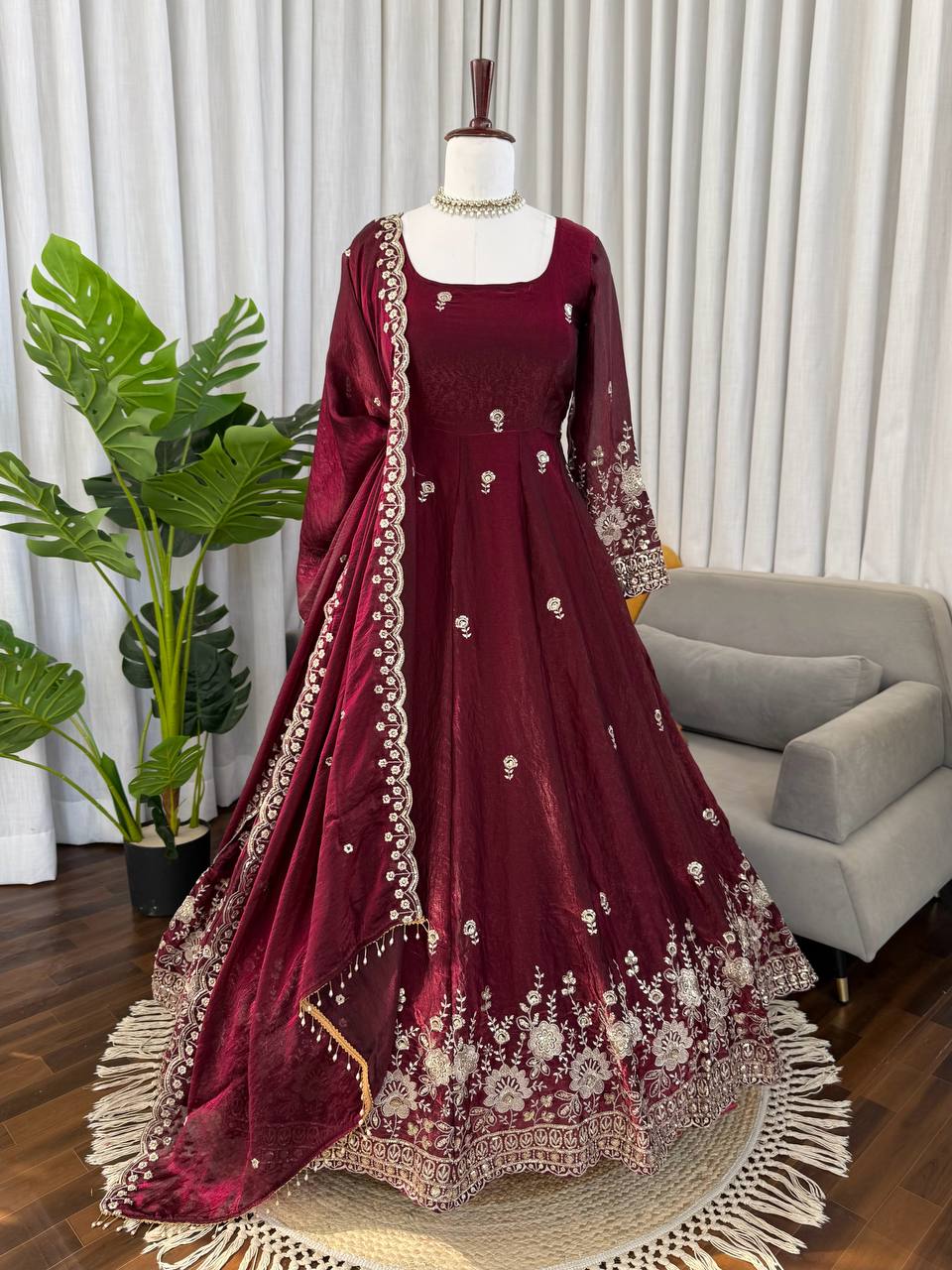 Maroon Fandy Anarkali Suit