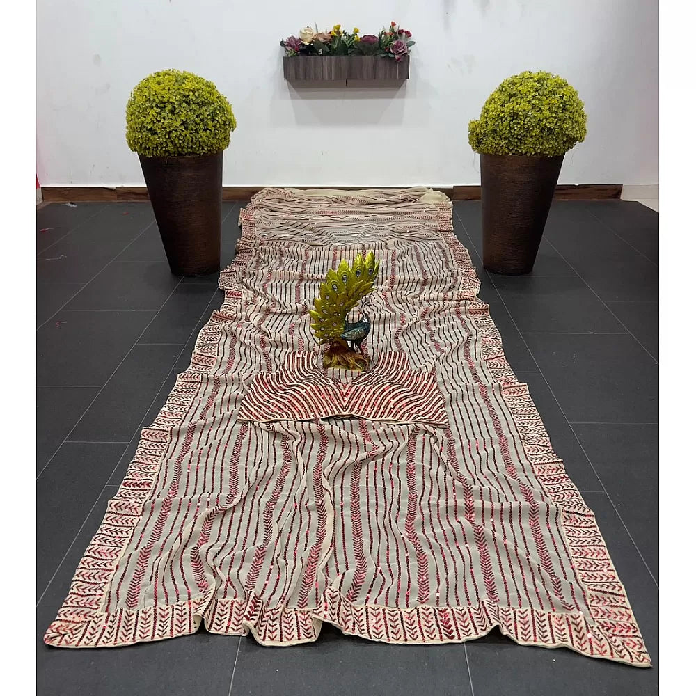 Sea green georgette heavy sequence work saree