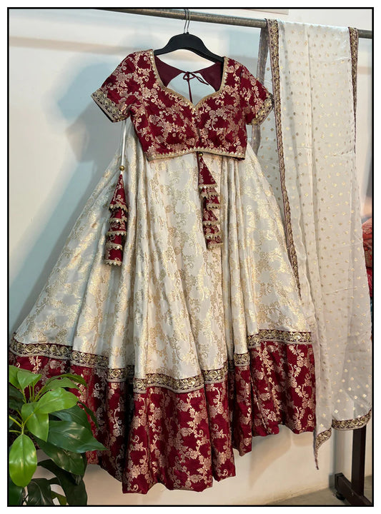 Presenting Wedding Special White and Maroon lehenga