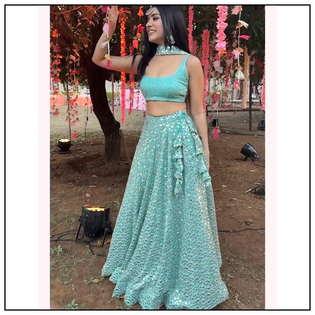 Sea green georgette heavy sequence embroidery work wedding lehenga choli