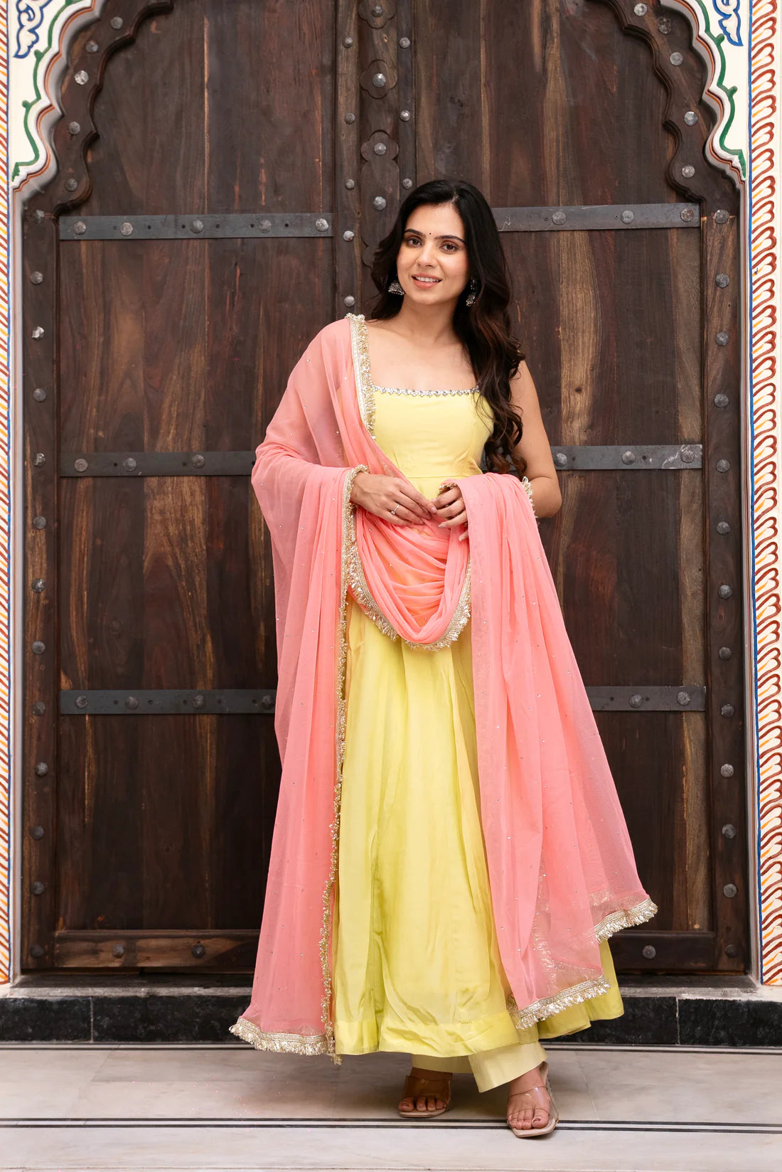 Designer Yellow Faux Georgette Anarkali Suit Set