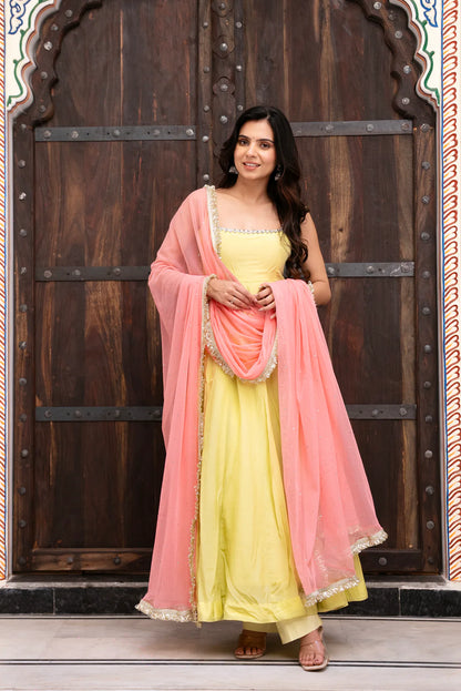 Designer Yellow Faux Georgette Anarkali Suit Set