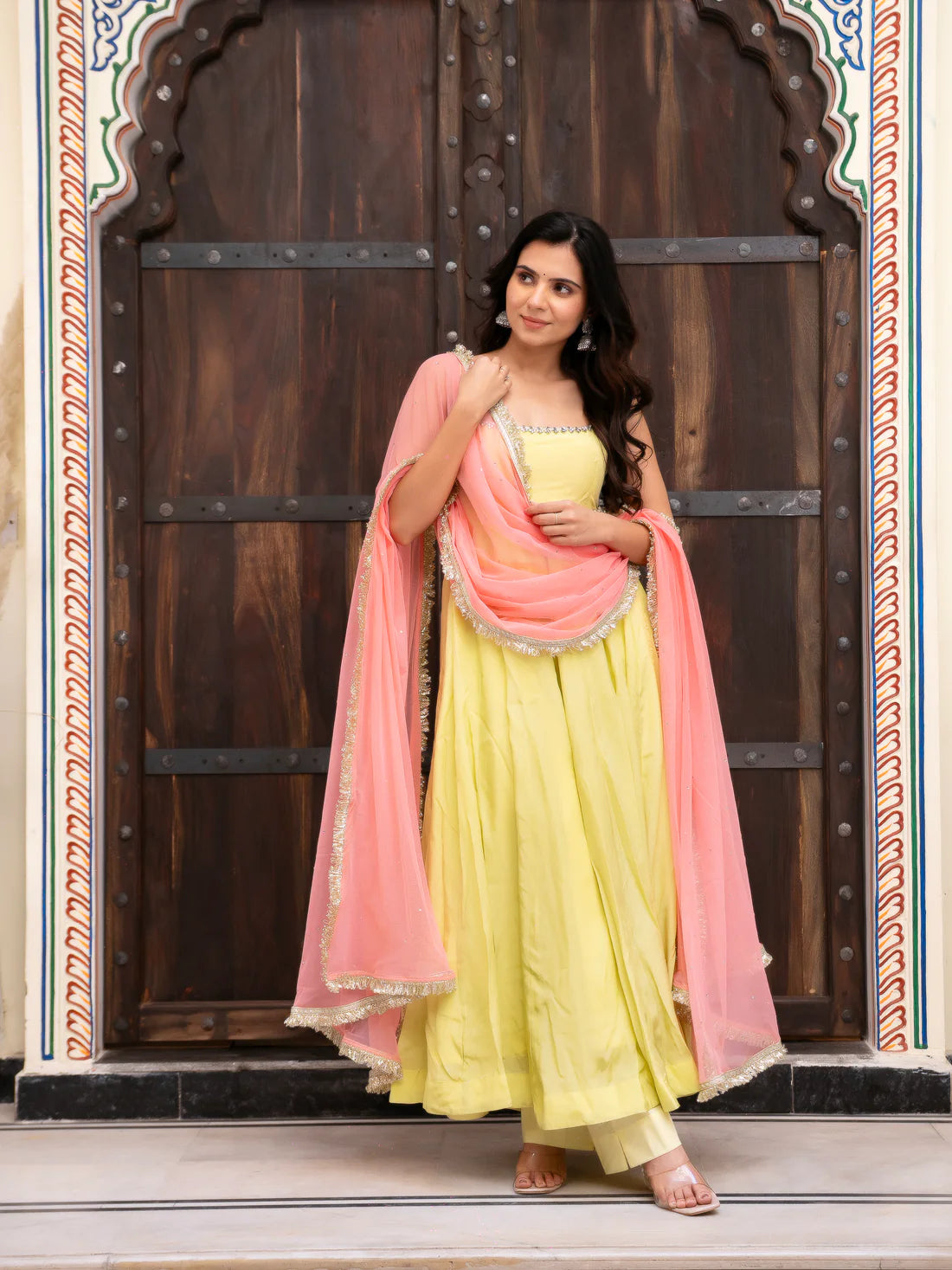 Designer Yellow Faux Georgette Anarkali Suit Set