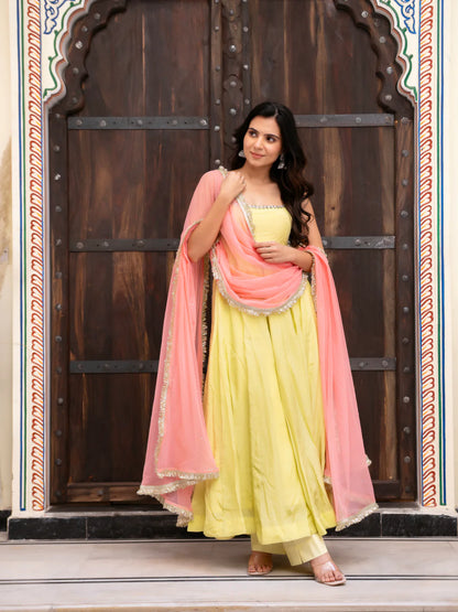 Designer Yellow Faux Georgette Anarkali Suit Set
