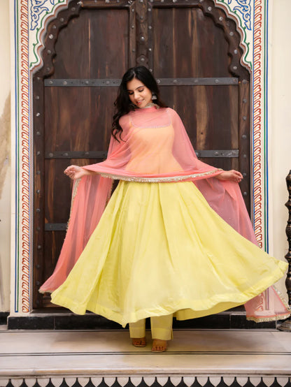 Designer Yellow Faux Georgette Anarkali Suit Set