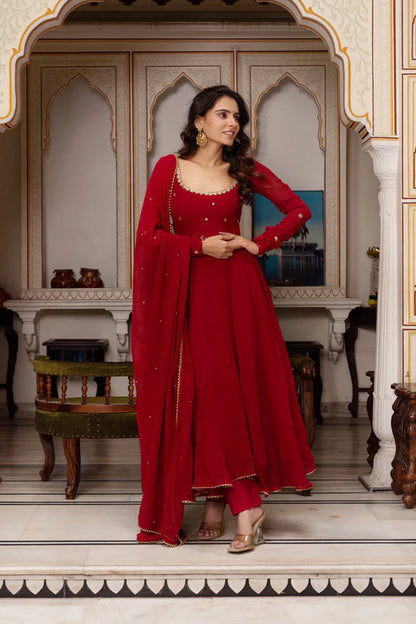 New Trending Red Color Anarkali Set
