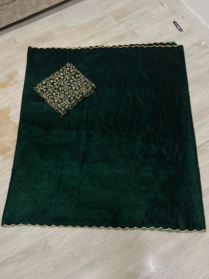 Pure velvet Dark Green Saree with Velvet blouse with heavy Sequence Work