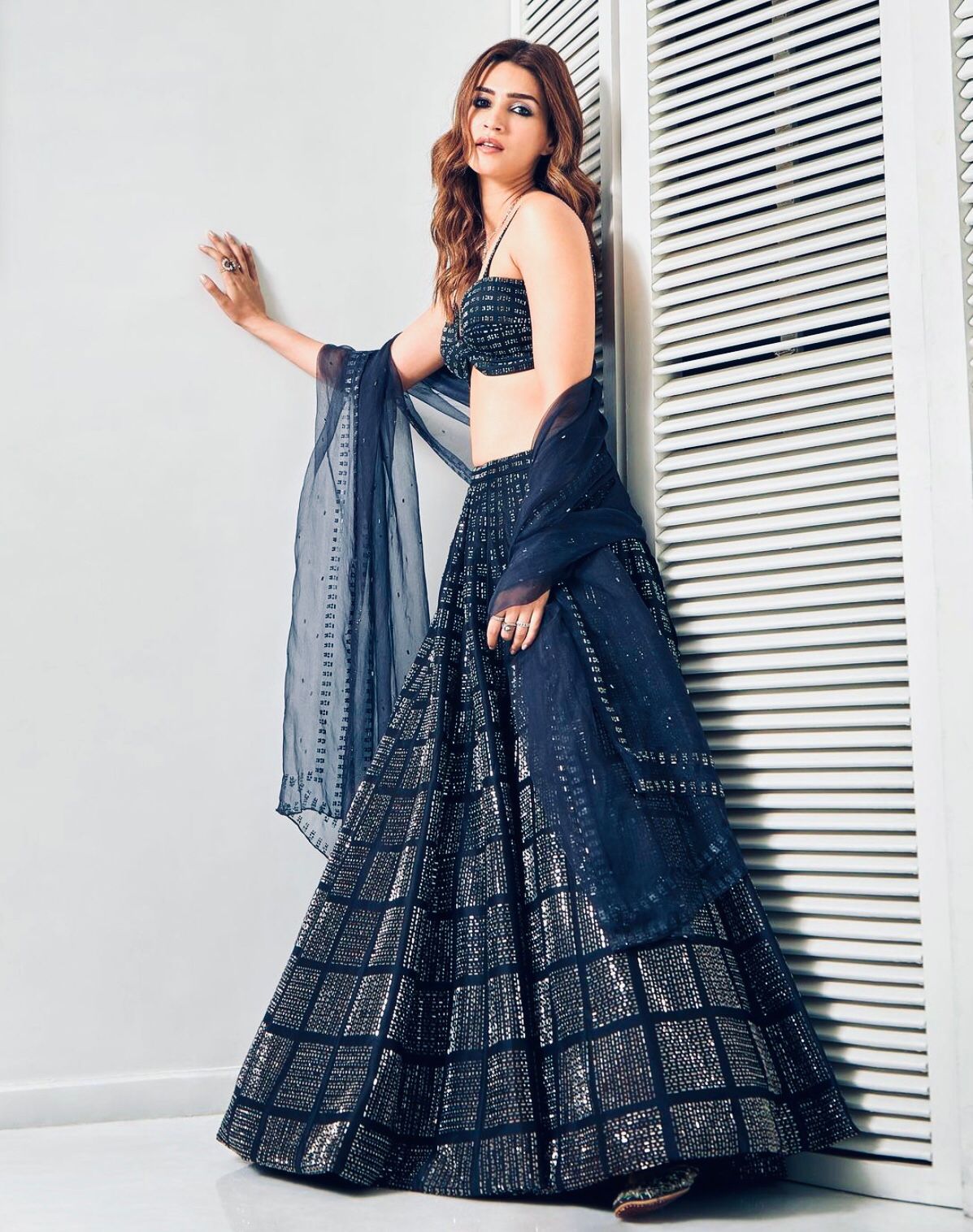 Bollywood Kriti Sanon Inspired navy blue sequin lehenga