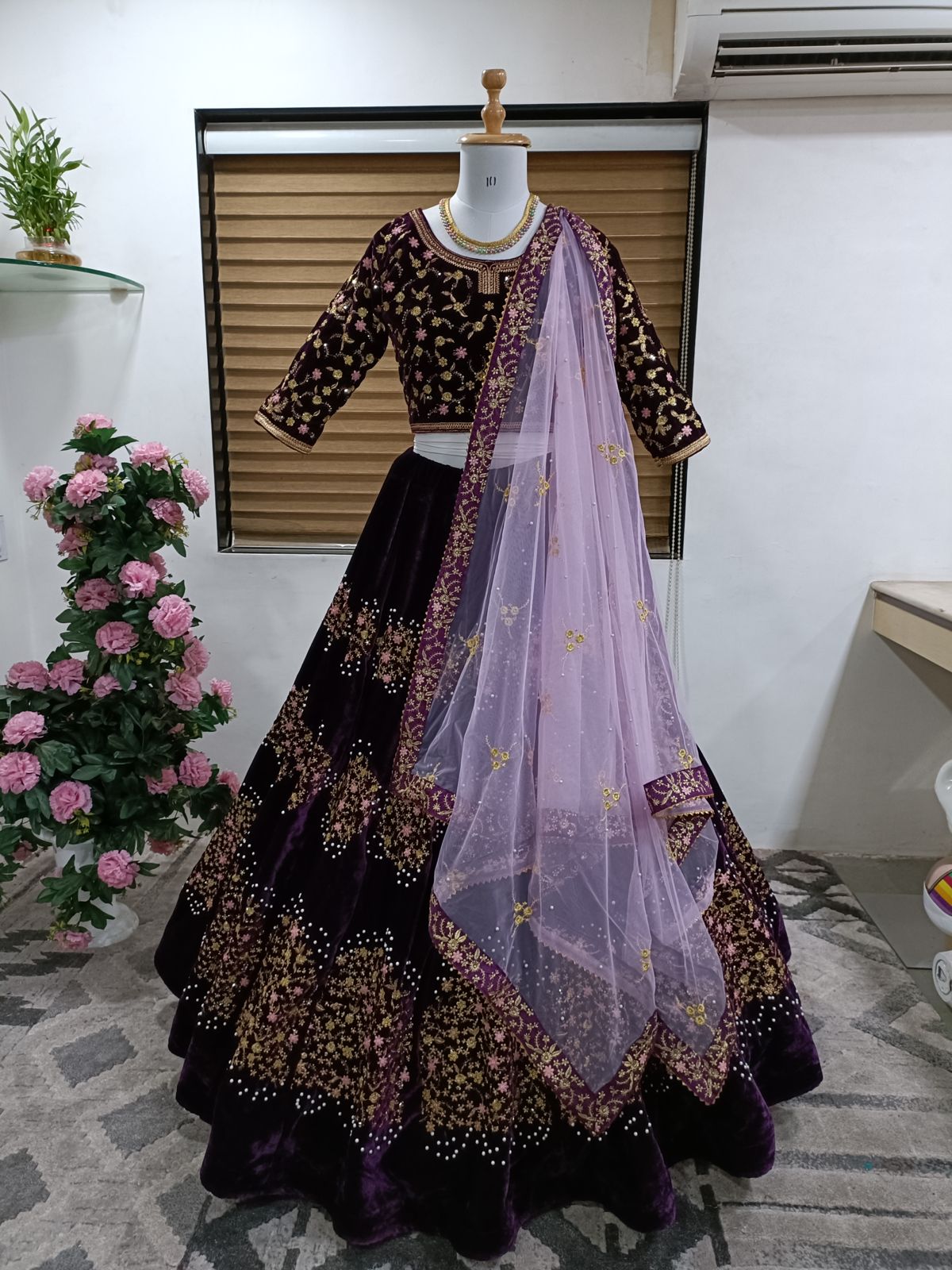 Buy Beautiful Velvet Fabric Wine Color Designer Lehenga Choli