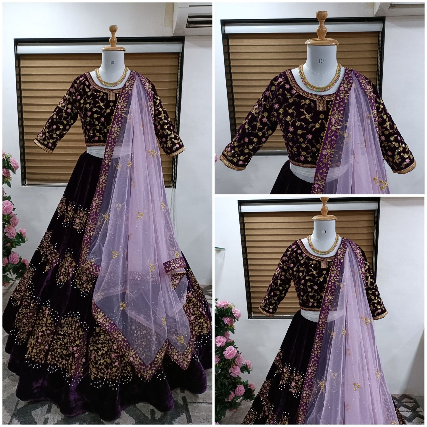 Buy Beautiful Velvet Fabric Wine Color Designer Lehenga Choli