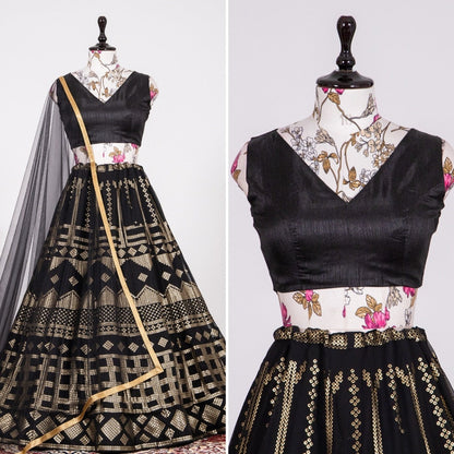 black lehenga styled and perfectly crafted with Sequins Lehenga Choli